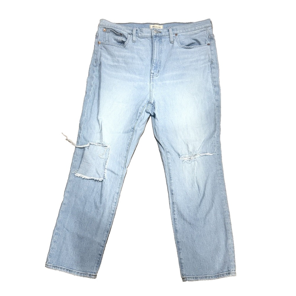 Madewell Jeans Womens 33‎ High-Rise Slim Boyjean in Prentice Wash Ripped Edition